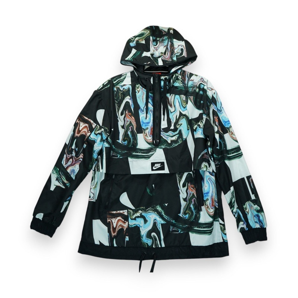 Nike Women's Black/Multi Marble-Print Half-Zip Hooded Jacket (BQ6783-010) Size M